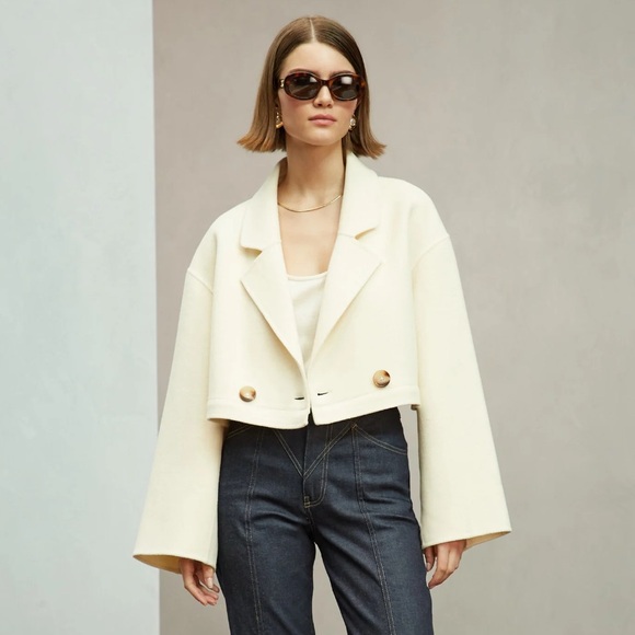 ROARI | NWT! EVELYN WOOL CASHMERE LONG COAT IN CREAM BONE SIZE: L/XL - Picture 3 of 8